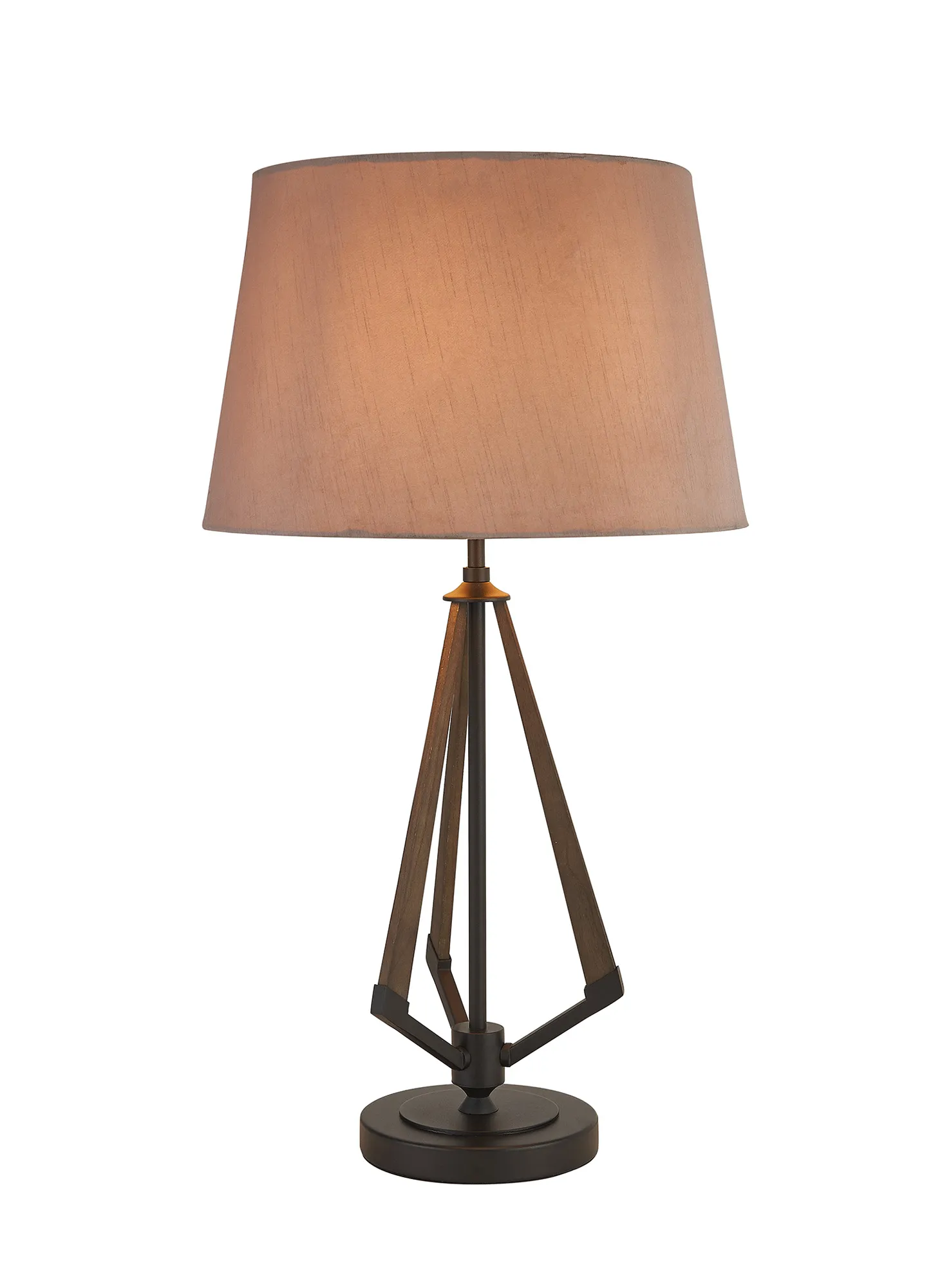 IL32960BL/TA  Hilton Table Lamp, 1 Light E27, Satin Black/Dark Grey Wood/Taupe/Halo Gold 22x26cm Shade